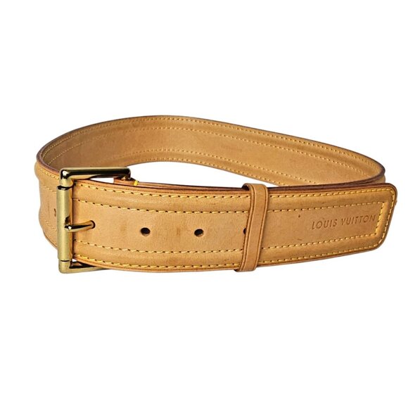 LOUIS VUITTON Vachetta Monogram Leather Belt Tan Size US Waist 25-28\